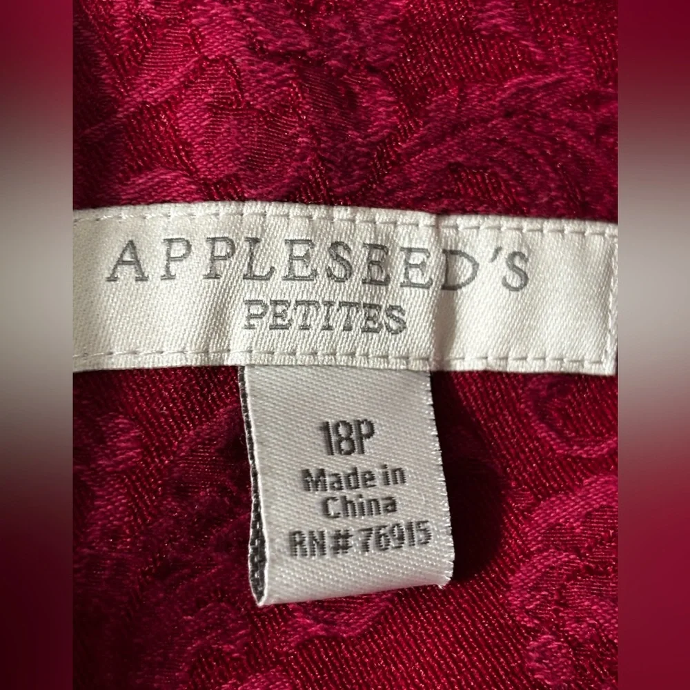 Appleseed’s Red Wine Buttoned Jacket Plus Size 18 Petite Jaquard Pattern Stretch